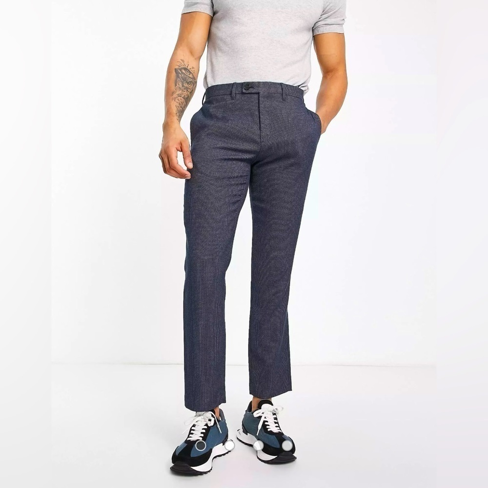 TED BAKER LONDON Saba Semi-Plain Weave Slim Fit Trousers Navy 30R